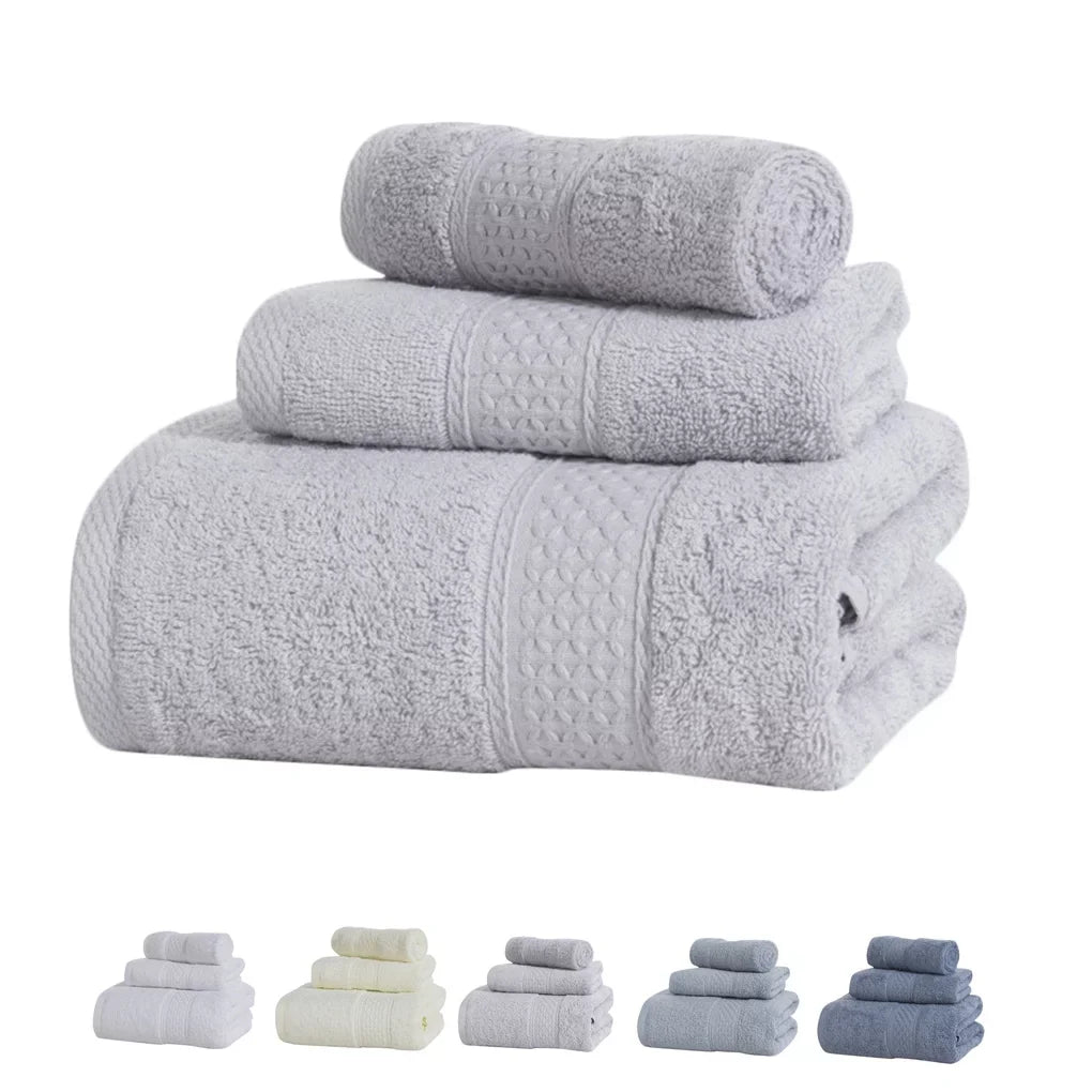 3 Pcs/set Home Hotel Cotton Towel Hands Face Body Water Sweat Absorption Cleaning Drying Towel, Medium Grey
