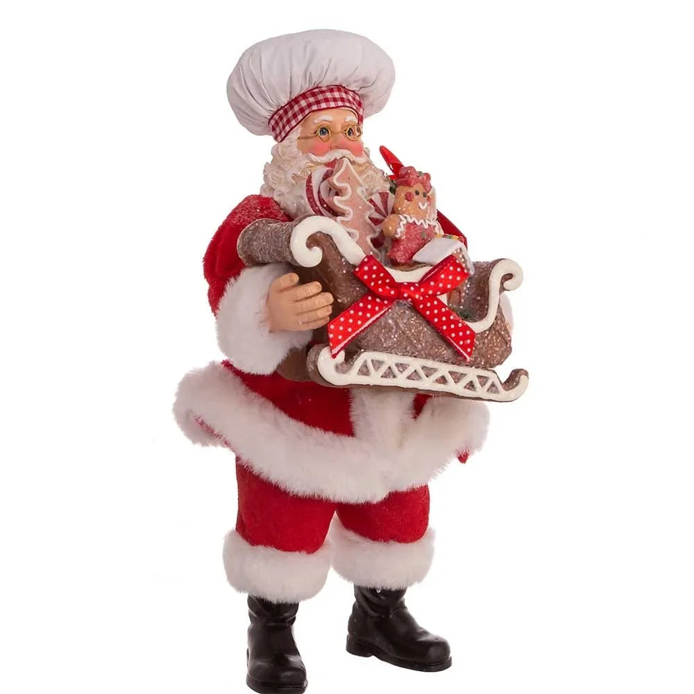 Kurt Adler 10.5-Inch Fabriché Chef Santa with Gingerbread Sleigh