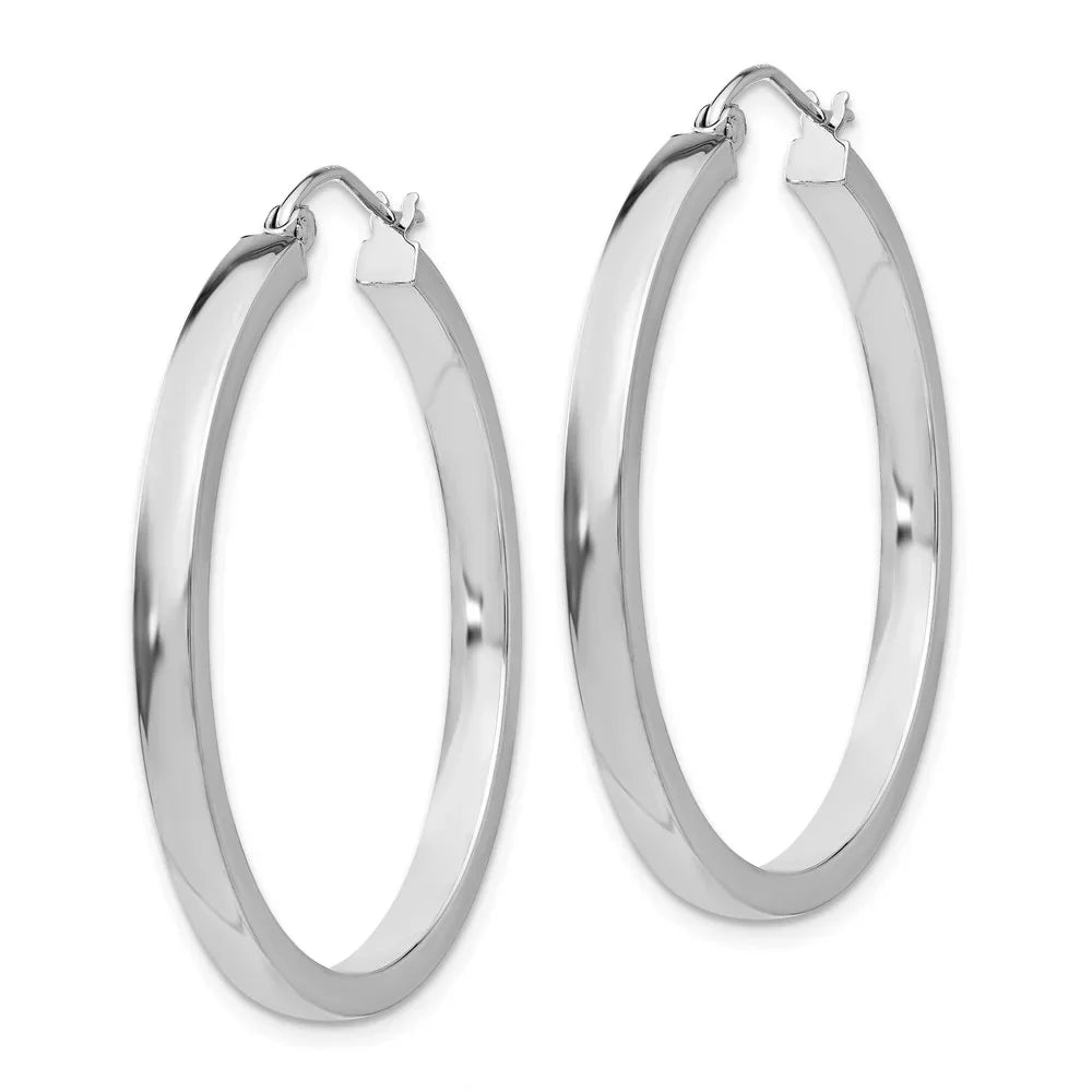 Real 14kt White Gold 2x3mm Rectangle Tube Hoop; for Adults and Teens; for Women and Men