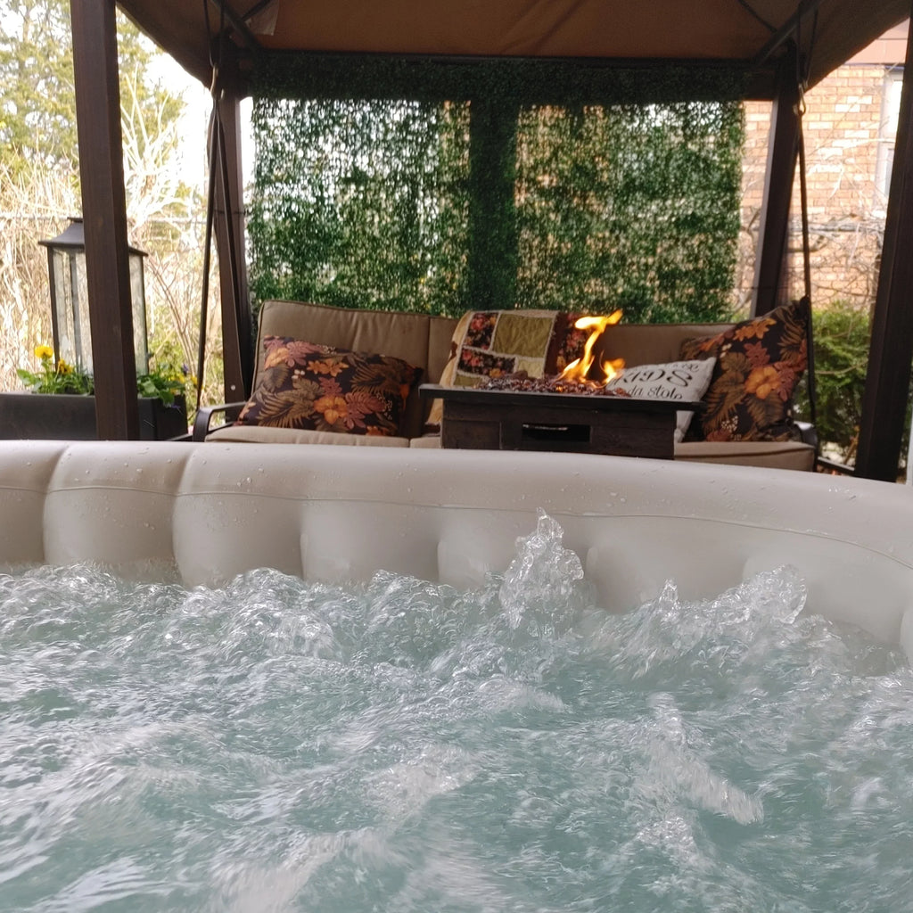 ALEKO 145 Gallon 2 Person Brown Oval Inflatable Jetted Hot Tub with Shield
