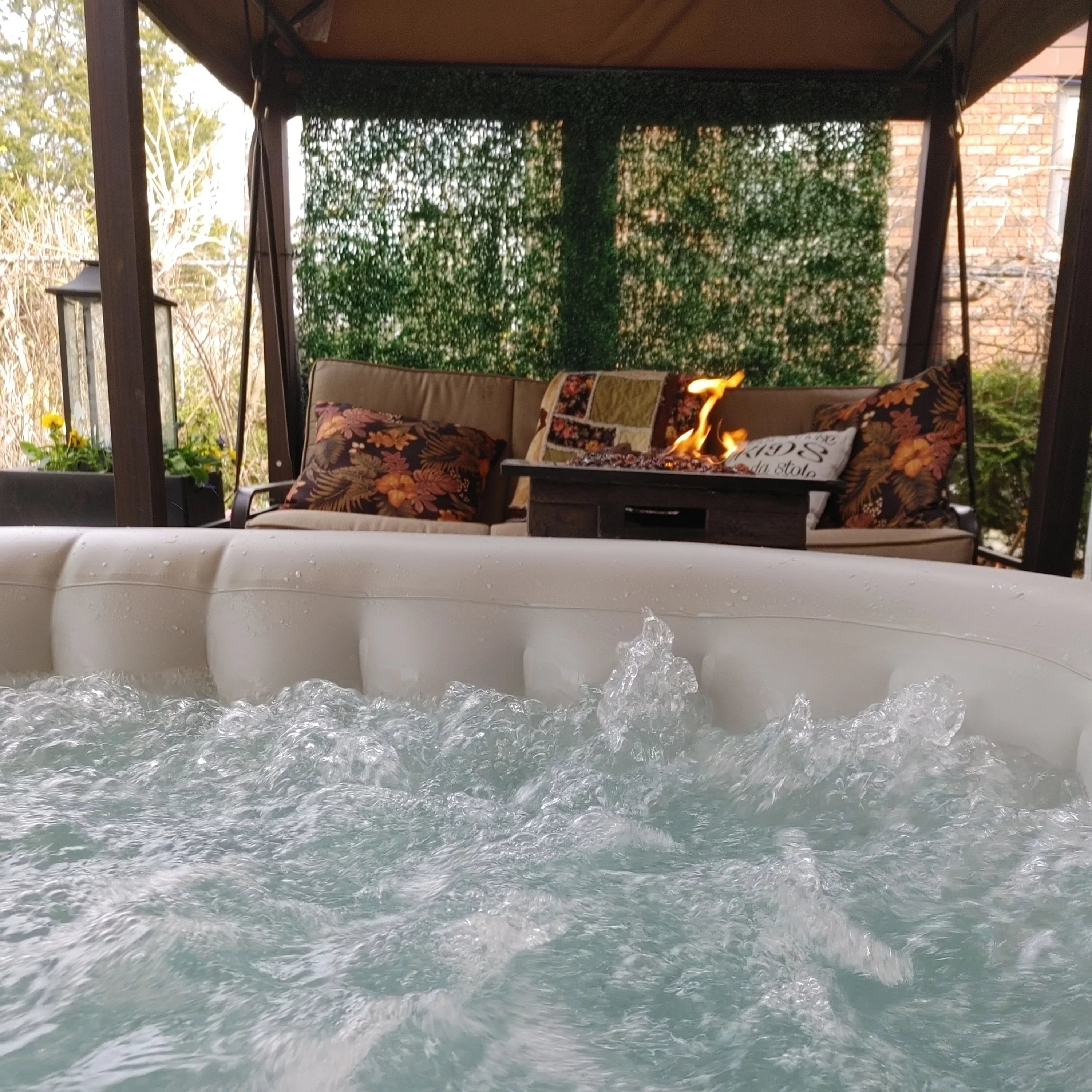 ALEKO 145 Gallon 2 Person Brown Oval Inflatable Jetted Hot Tub with Shield