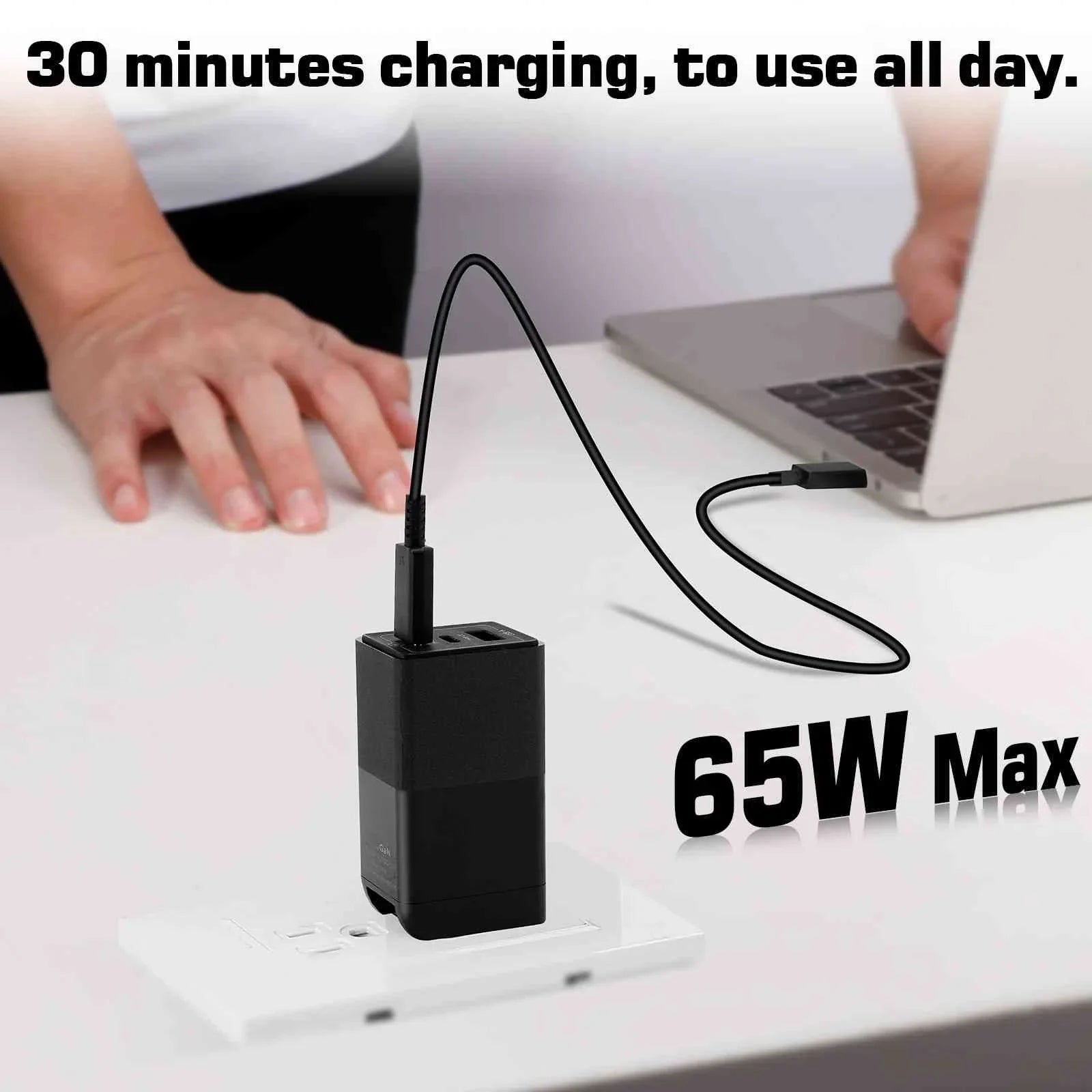 UrbanX 65W Fast Travel Charger with 3 Ports - USB & Dual USB-C - High-Speed Charging Fitting with Coolpad Cool S1, iPhone, Samsung Galaxy, Google Pixel, MacBook, Steam Deck, Laptops & Phones