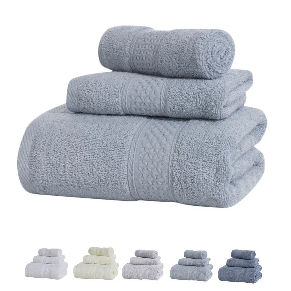 3 Pcs/set Home Hotel Cotton Towel Hands Face Body Water Sweat Absorption Cleaning Drying Towel, Medium Grey