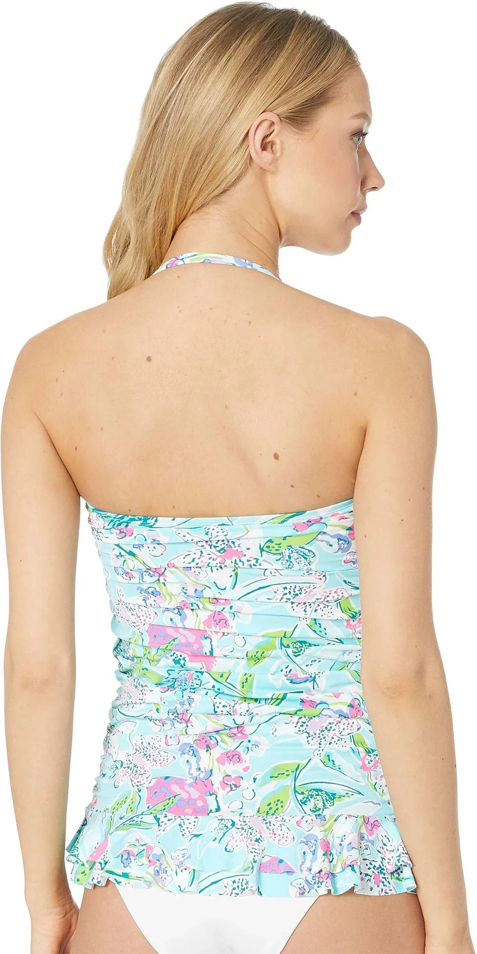 Lilly Pulitzer Carmen Ruffled Tankini Top Bali Blue Sway This Way Swim Size 2