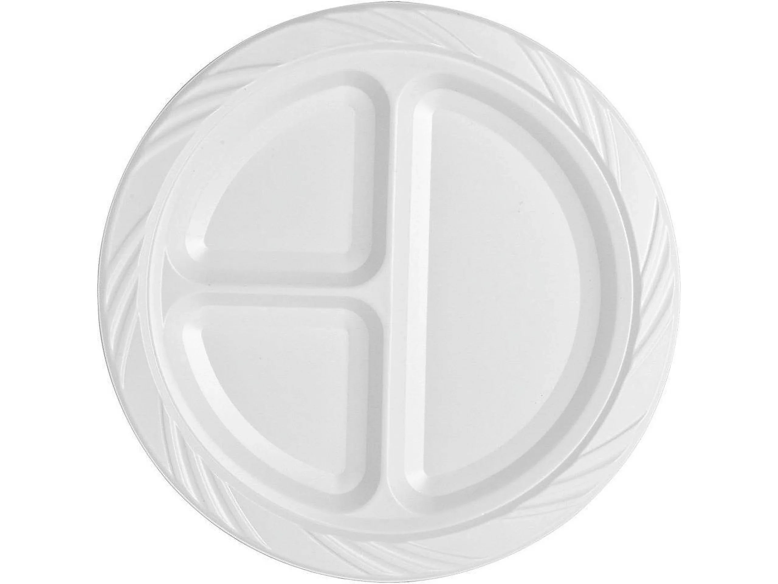 Genuine Joe 3-section Round Plastic Plates, 9", 125 Pack, GJO10425