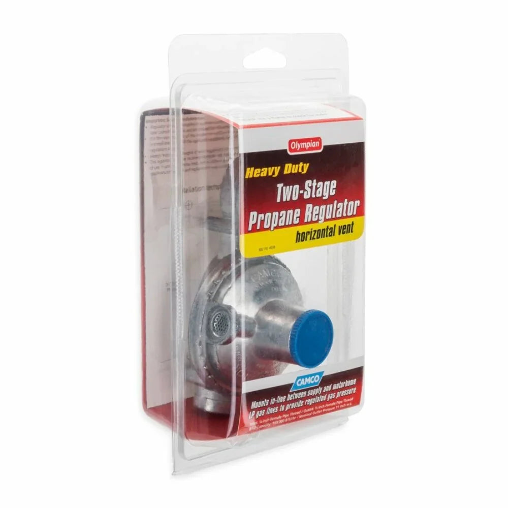 Camco 59323 Horizontal Two Stage Propane Regulator - Feature Integral First and Second Stages