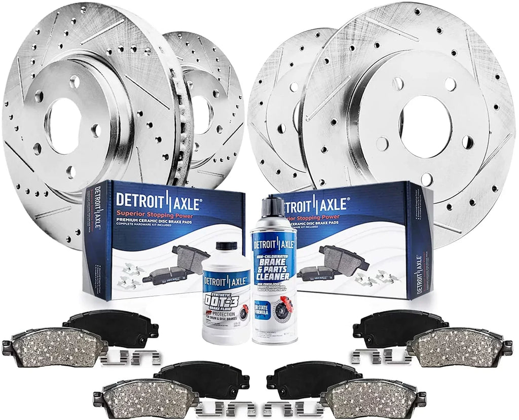 Detroit Axle - Brake Kit for Chrysler Town & Country Dodge Grand Caravan Journey Ram C/V Routan Drilled & Slotted Brake Rotors Ceramic Brakes Pads Replacement [11.98" Front & 12" Rear Rotors]