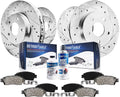 Detroit Axle - Brake Kit for Chrysler Town & Country Dodge Grand Caravan Journey Ram C/V Routan Drilled & Slotted Brake Rotors Ceramic Brakes Pads Replacement [11.98" Front & 12" Rear Rotors]
