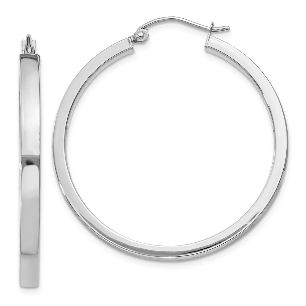 Real 14kt White Gold 2x3mm Rectangle Tube Hoop; for Adults and Teens; for Women and Men