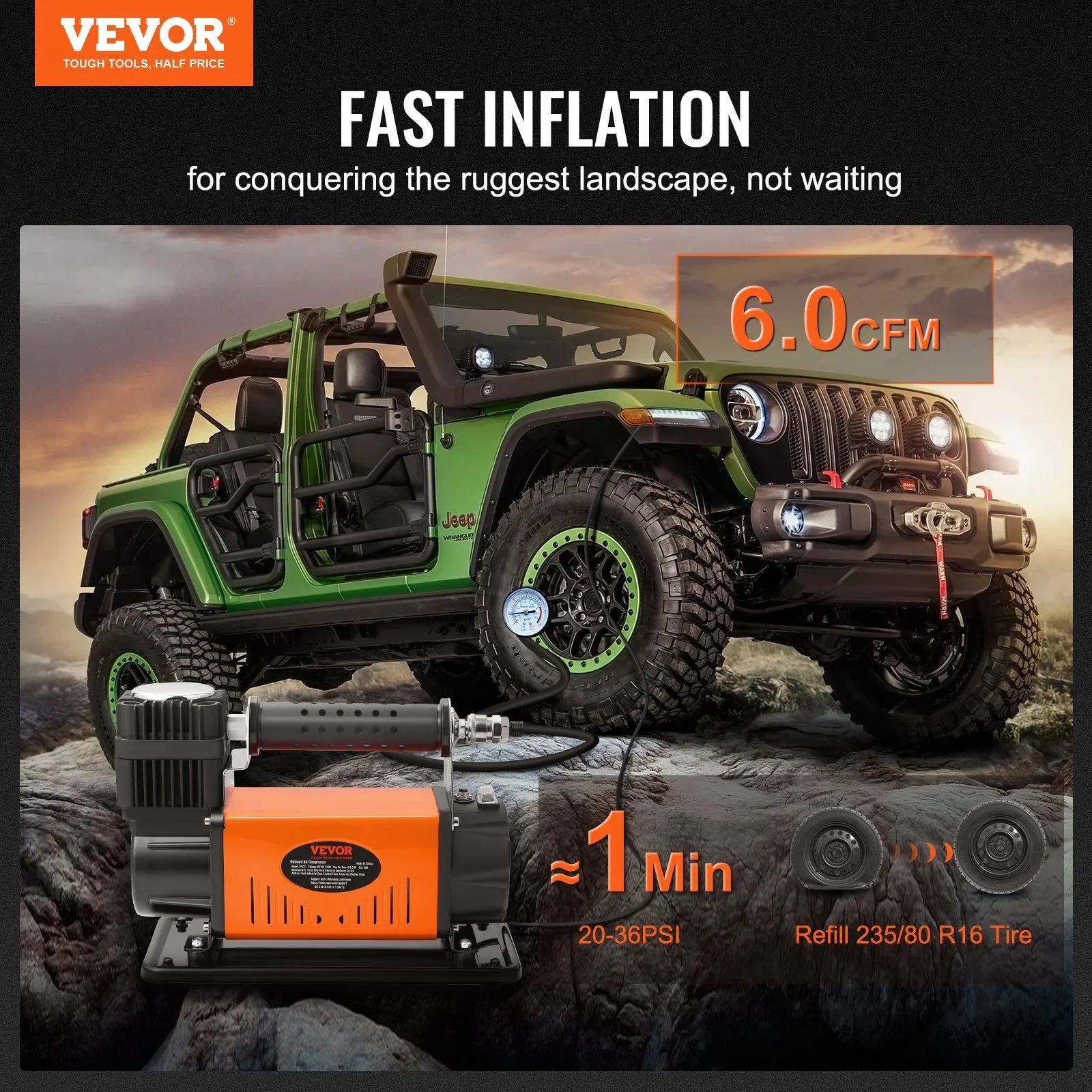 VEVOR On-Board 12V Air Compressor, High Performance Universal, 150PSI 6CFM