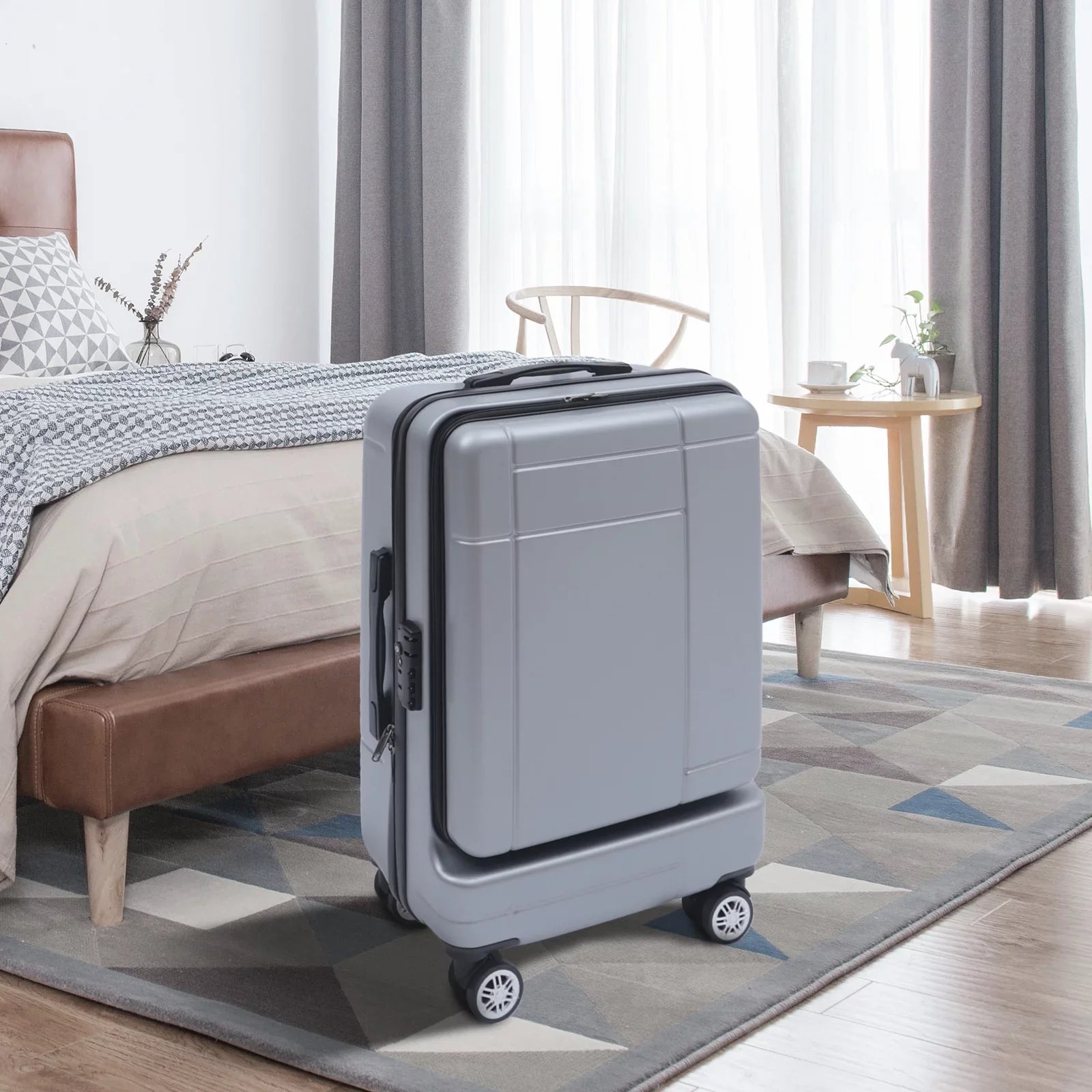 Wuzstar 24" Traveling Luggage PC+ABS Luggage Bags with TSA Lock Long-lasting Spinner Wheels Hardside Carry On Suitcase , Silver