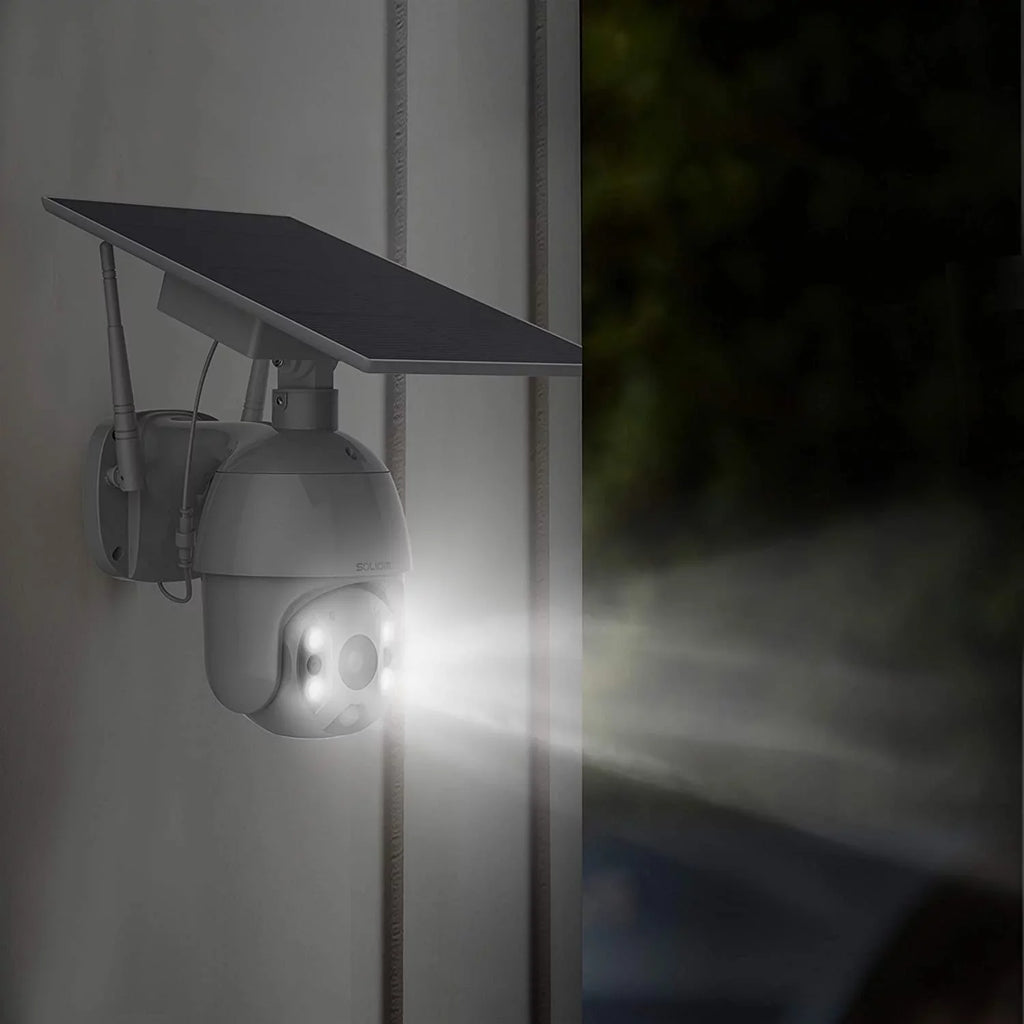 Security Camera Outdoor,Wireless WiFi Pan Tilt Spotlight Solar Battery Powered Motion Detection Home Camera with Color Night Vision,2.4G WiFi ,Secure Cloud/Sd Slot Storage -SOLIOM S600