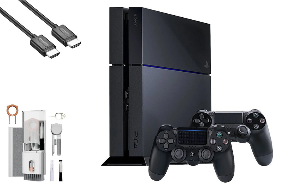 Pre-Owned Sony PlayStation 4 500GB Gaming Console Black HDMI Cable 2 Controller with BOLT AXTION Cleaning Kit Bundle (Refurbished: Like New)