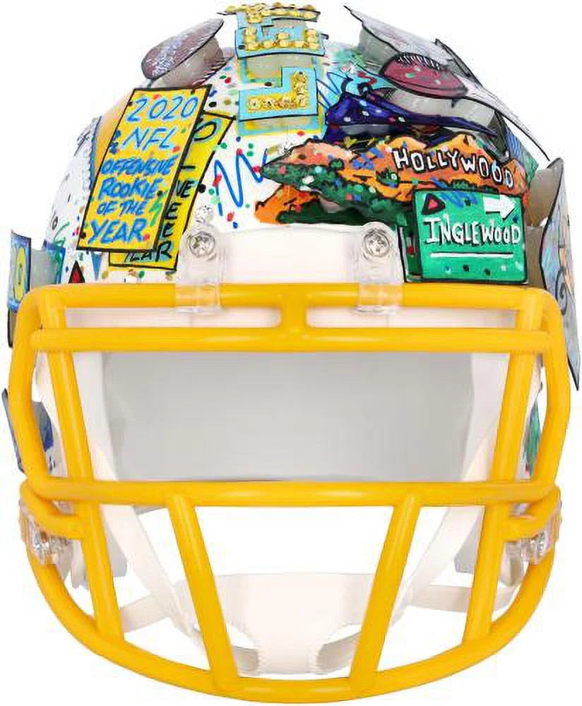 Justin Herbert Los Angeles Chargers Autographed Speed Mini Helmet - Hand Painted by Artist Charles Fazzino - B410486 - Fanatics Authentic Certified
