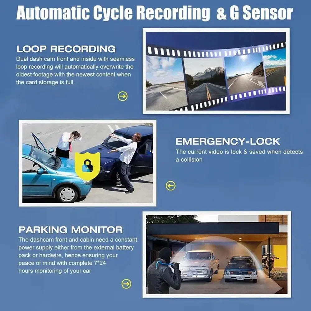 Dcenta Dash Cam Parking Clear Car Rearview Mirror Car Video Recording Camcorder Wide Angle Car Camera Recorder WIFI Interconnection Auto Safety Driving Recorder