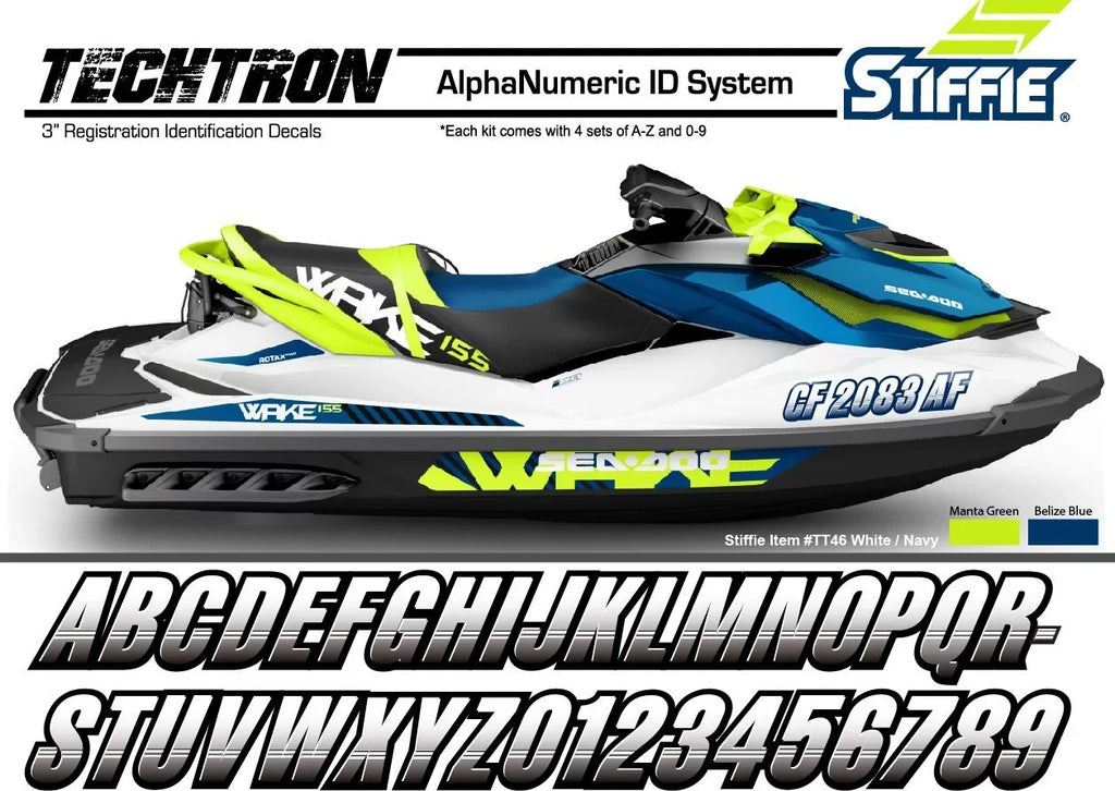 STIFFIE Techtron Navy/Gold 3" Alpha-Numeric Identification Custom Kit Registration Numbers & Letters Marine Stickers Decals for Vessel & Personal Watercraft PWC