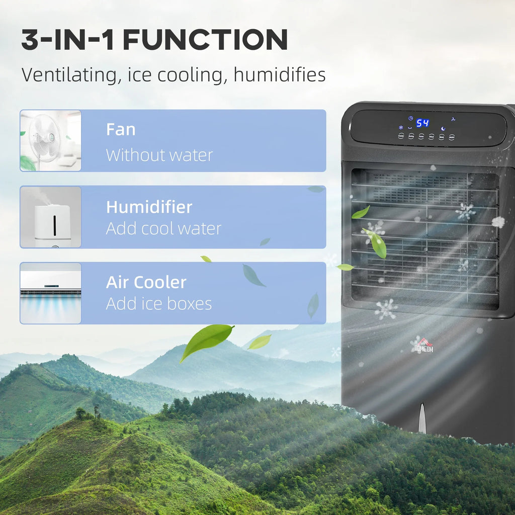 HOMCOM 3-In-1 Mobile Evaporative Air Cooler with Remote Oscillating Black