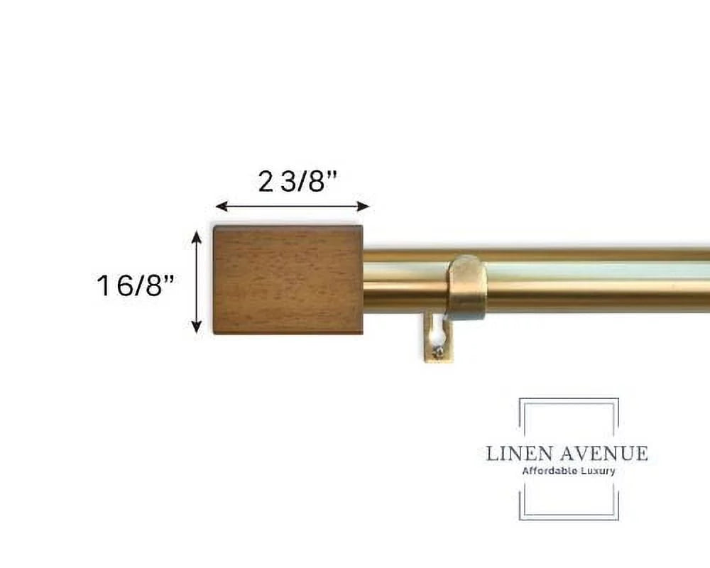 Linen Avenue Wood Rectangle Single Window Curtain Rod Set, 66 to 120-inch, Matte Black