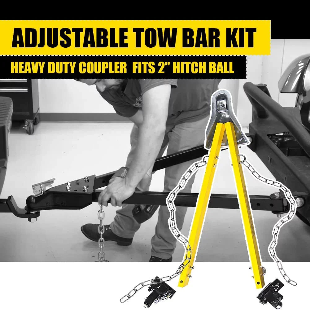 HPDAVV Yellow Adjustable Tow Towing Bar / Adjustable Tow Bar Kit Bumper Mount 5000lb w/Chains RV Car Truck Fitting with Jeep System