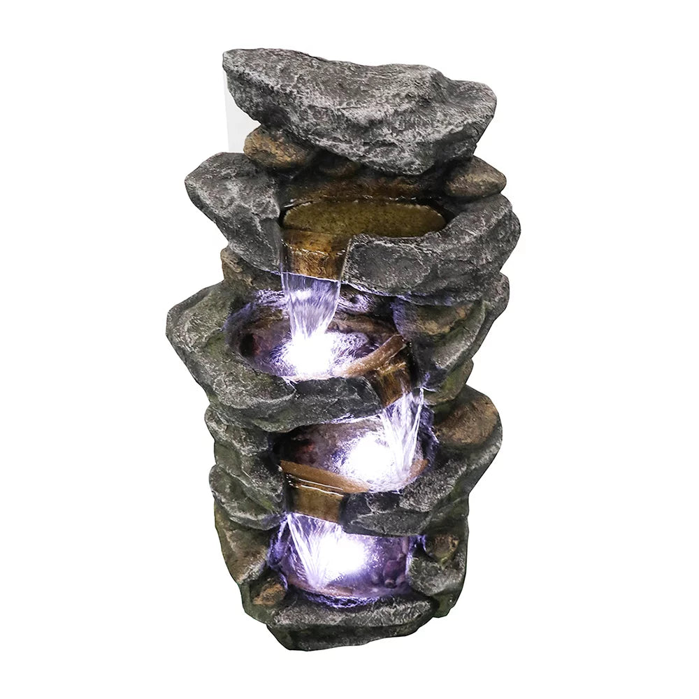 Kmowoo 40inches High Stacked Simulated Rock Water Fountain with LED Lights