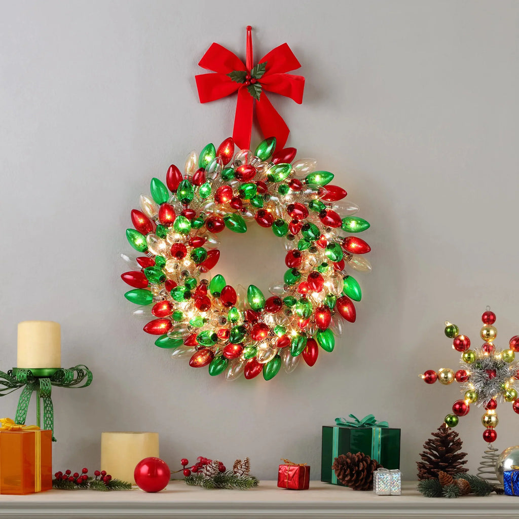 Mr. Christmas 17" Retro C9 Bulb Wreath, Red & Green