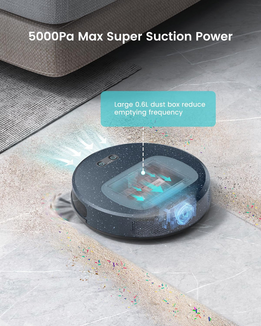 Lefant F1 Robot Vacuum Cleaner, 600ml Visual Dust Box, Wi-Fi/App/Alexa Control, 5000Pa Strong Suction, Ultra Thin Home Robotic Vacuums for Pet Hair, Hard Floors and Carpet