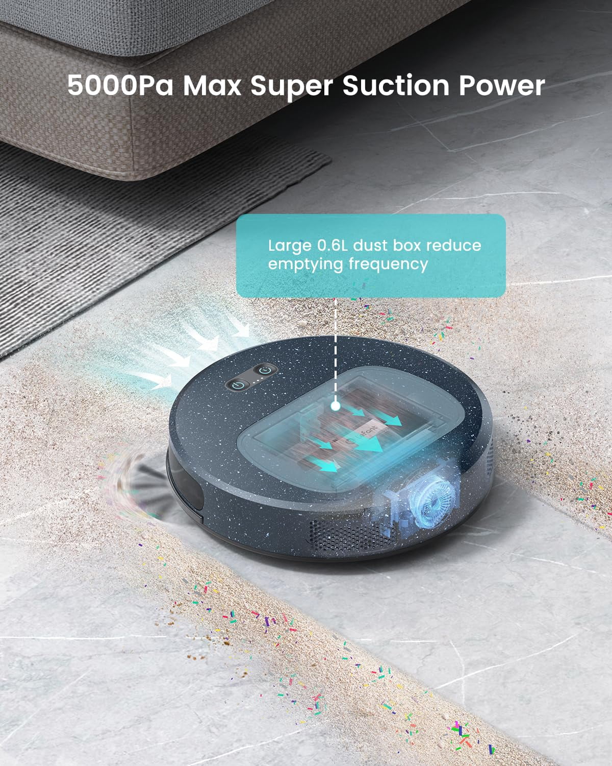 Lefant F1 Robot Vacuum Cleaner, 600ml Visual Dust Box, Wi-Fi/App/Alexa Control, 5000Pa Strong Suction, Ultra Thin Home Robotic Vacuums for Pet Hair, Hard Floors and Carpet