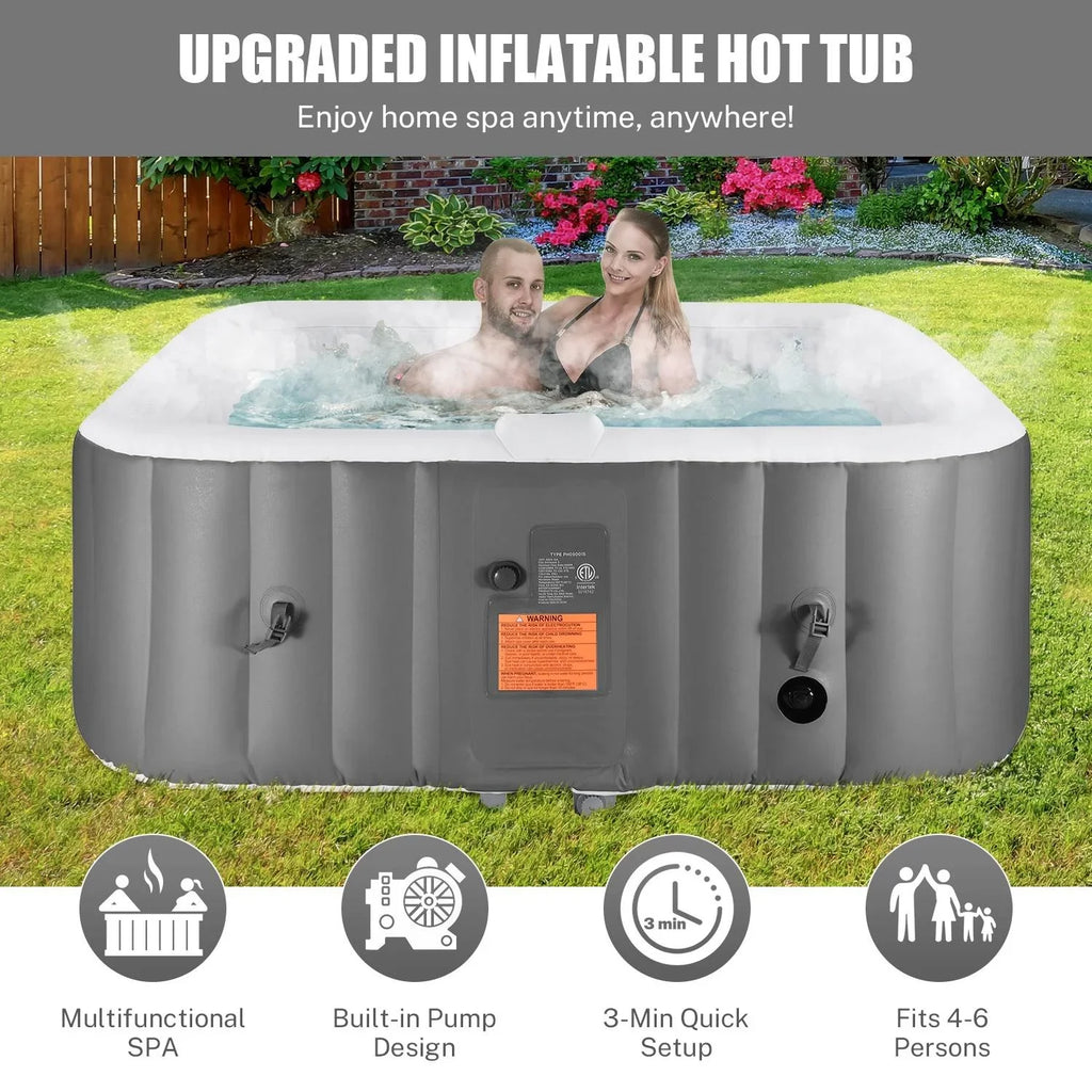 73''Inflatable Hot Tub, Outdoor Hot Tub for 6 Person Indoor Home Spa with Hidden Machine, 130 Massage Jets, Lockable Shield Storage Bag, Mat, Max 104℉, 910L Capacity