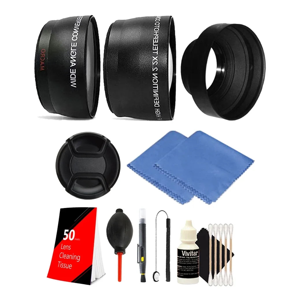 52mm Fisheye Telephoto & Wide Angle Lens + Rubber Hood Accessory Kit for Nikon D3300 D3200 D3100 D5500 D5300 D5200 D5100