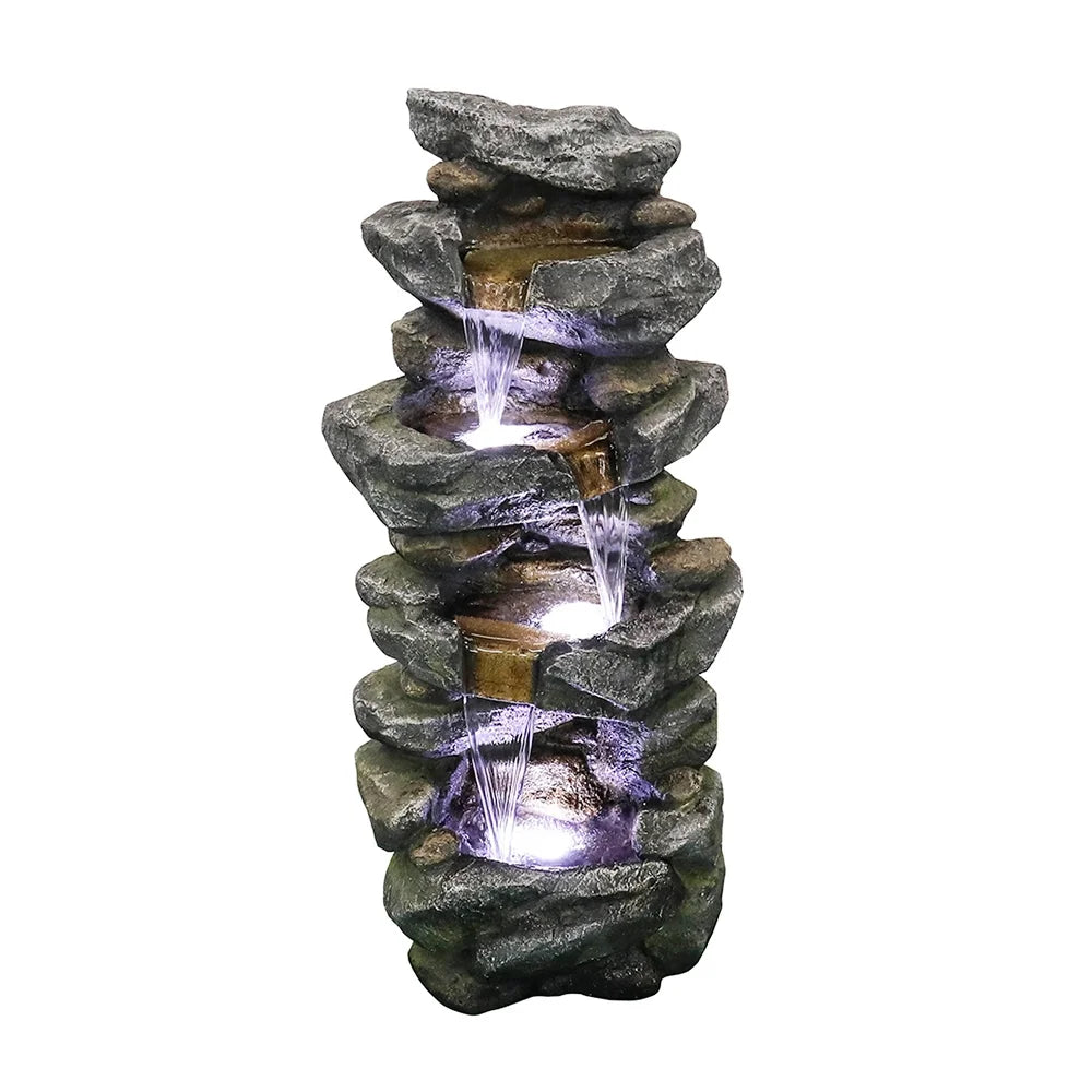 Kmowoo 40inches High Stacked Simulated Rock Water Fountain with LED Lights
