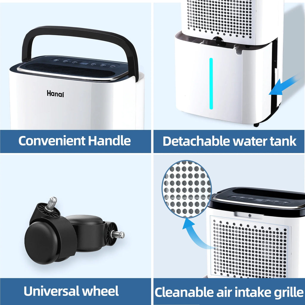 WANAI 22 Pints Dehumidifier,1500 Sq.Ft,Protable Dehumidifier for Basement and Home with Drain Hose,Max Moisture Removal 30 Pints (95 "F, 95% RH),White
