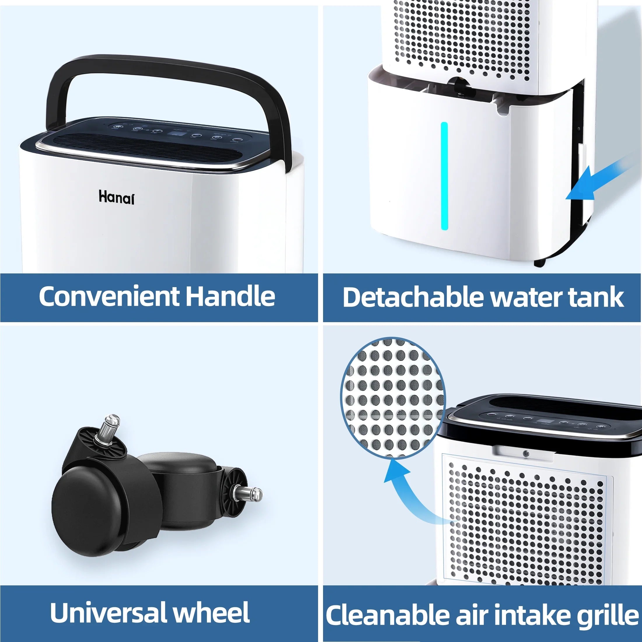 WANAI 22 Pints Dehumidifier,1500 Sq.Ft,Protable Dehumidifier for Basement and Home with Drain Hose,Max Moisture Removal 30 Pints (95 "F, 95% RH),White