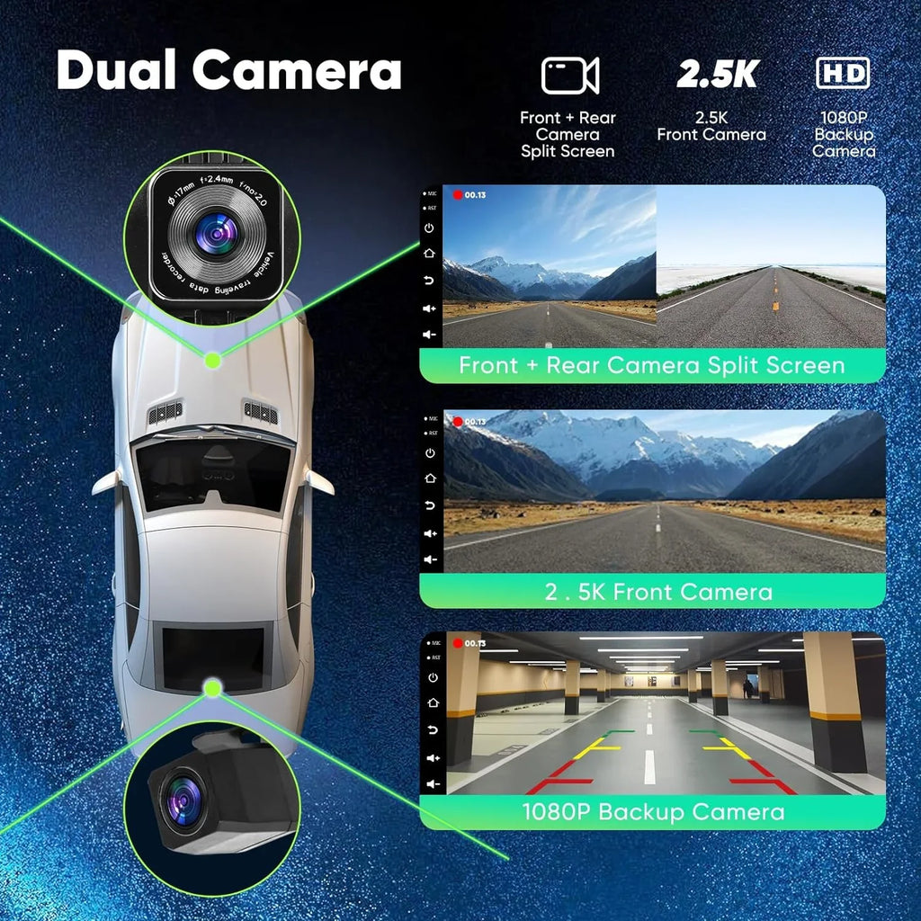 THONZER Portable Wireless Carplay Car Stereo with 2.5K Dash Cam - 9" HD IPS Screen, Android Auto, 1080p Backup Camera, Loop Recording, Bluetooth, GPS Navigation Head Unit, Car Radio Receiver