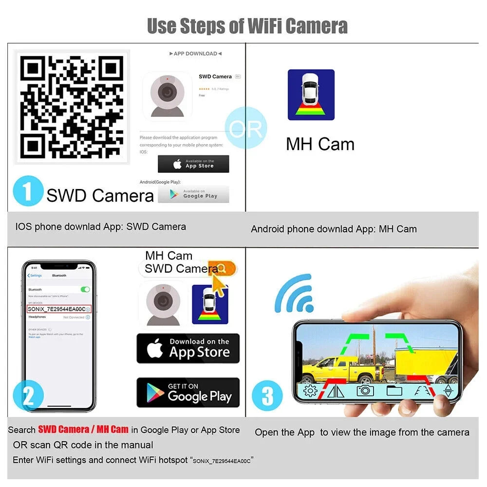 JahyShow High-Capacity 9600mAh Battery Backup Camera, Magnetic WiFi Wireless, Front/Rear View