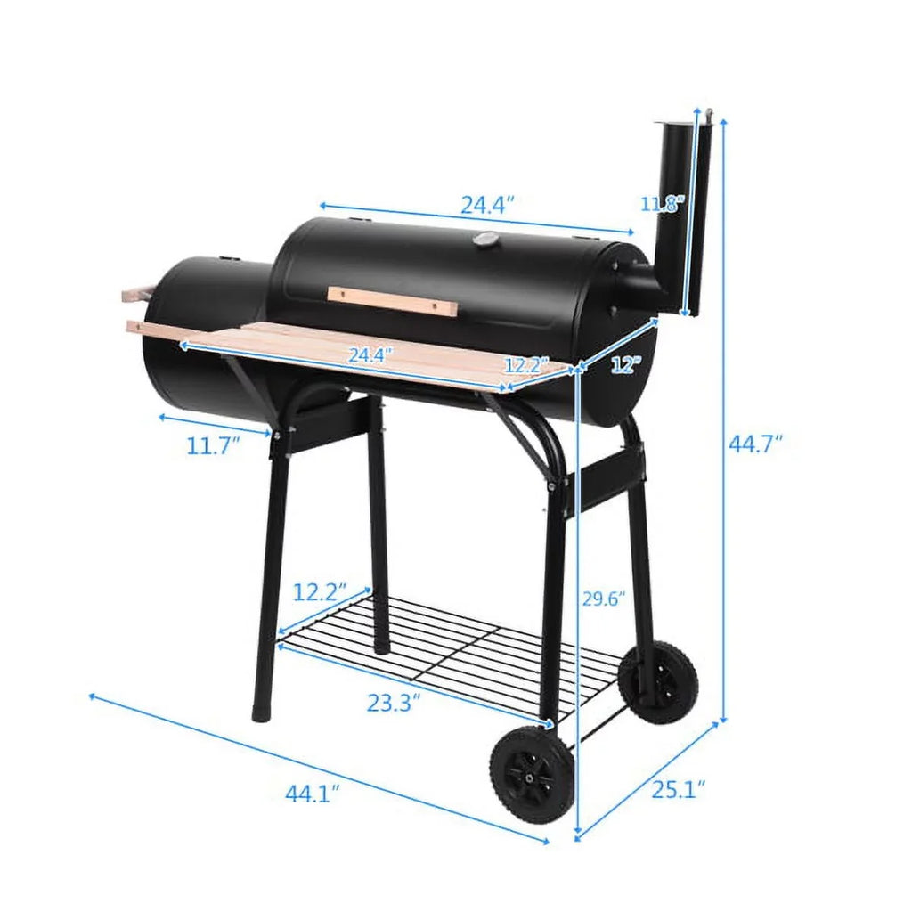 Grill, DFITO Charcoal BBQ Grill Outdoor Charcoal Grill with Smoker, 24.4" L x 29.6" H BBQ Grill with Side Burner/Thermometer, Small Grills Outdoor Cooking for Camp Backyard, Black