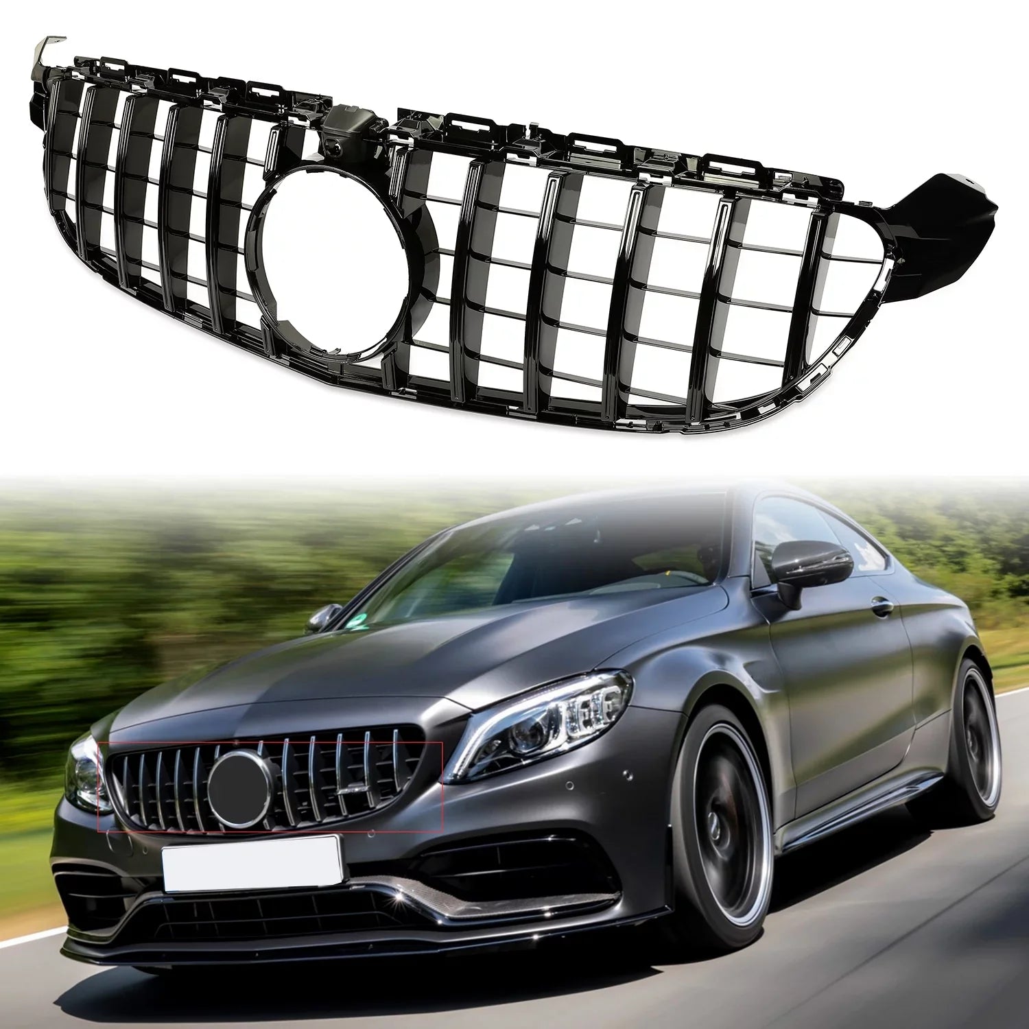 Kojem Front Bumper Grille for 2015 2016 2017 2018 Mercedes Benz W205 C63 AMG S Black Painted for Both with Or without Camera Model Coating