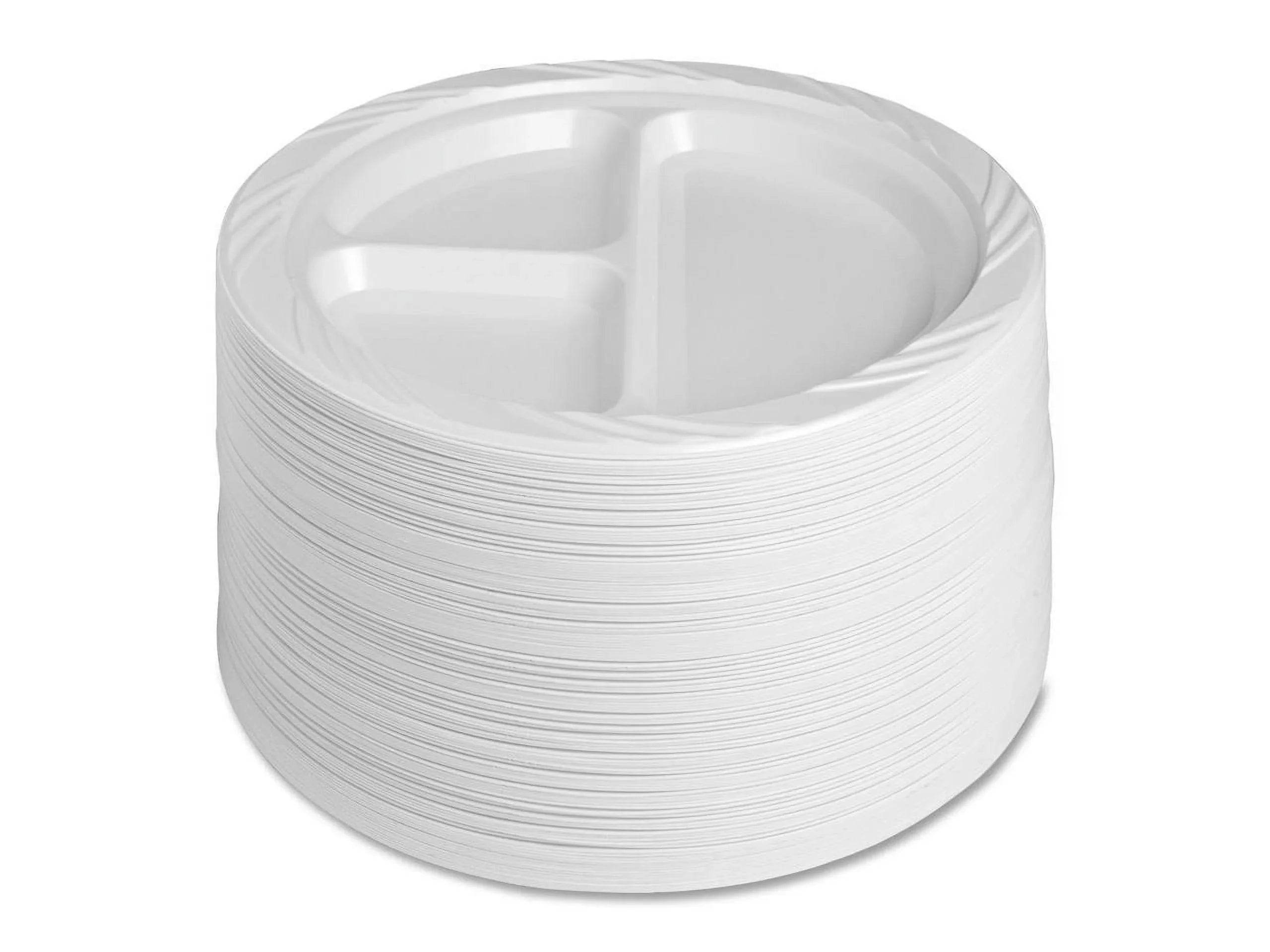 Genuine Joe 3-section Round Plastic Plates, 9", 125 Pack, GJO10425