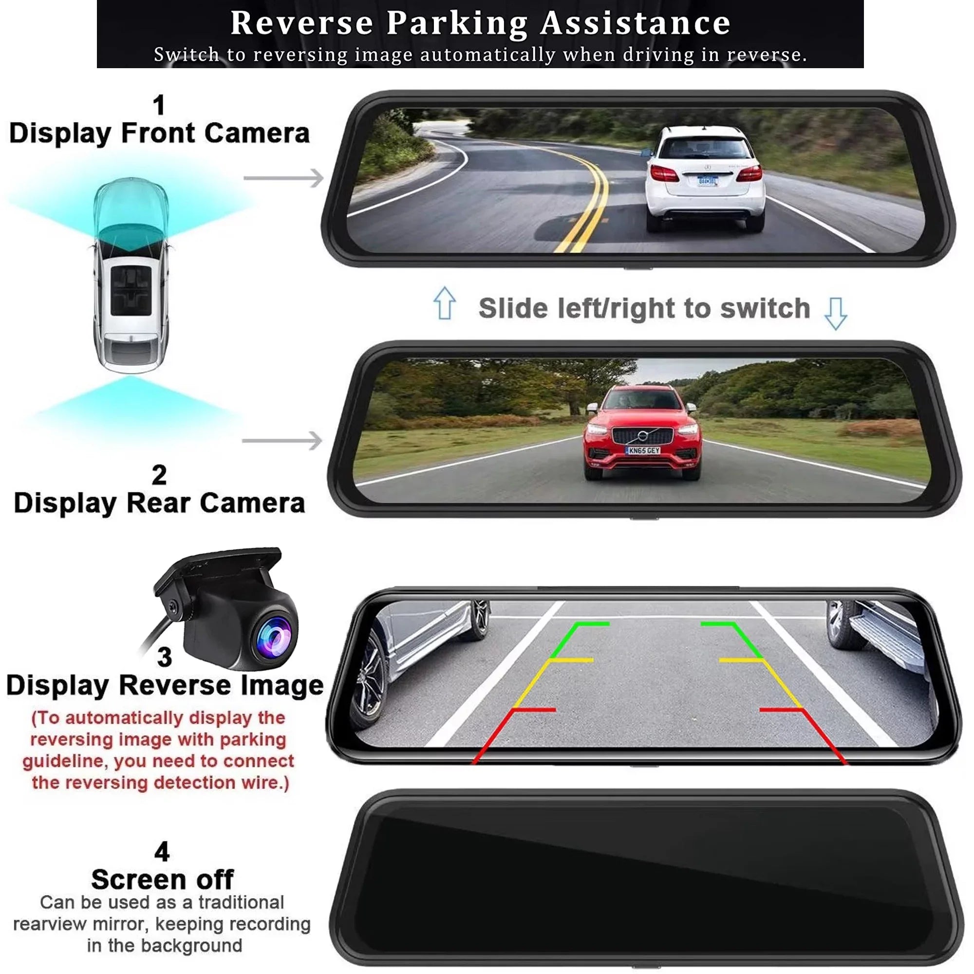 Erago Rear View Mirror Camera Kit:Rear view mirror dash cam Front and Rear FHD 1080P for Car with 10" Full Touch Screen, Waterproof Backup WDR Camera, Night Vision, G-Sensor, Parking Moniter