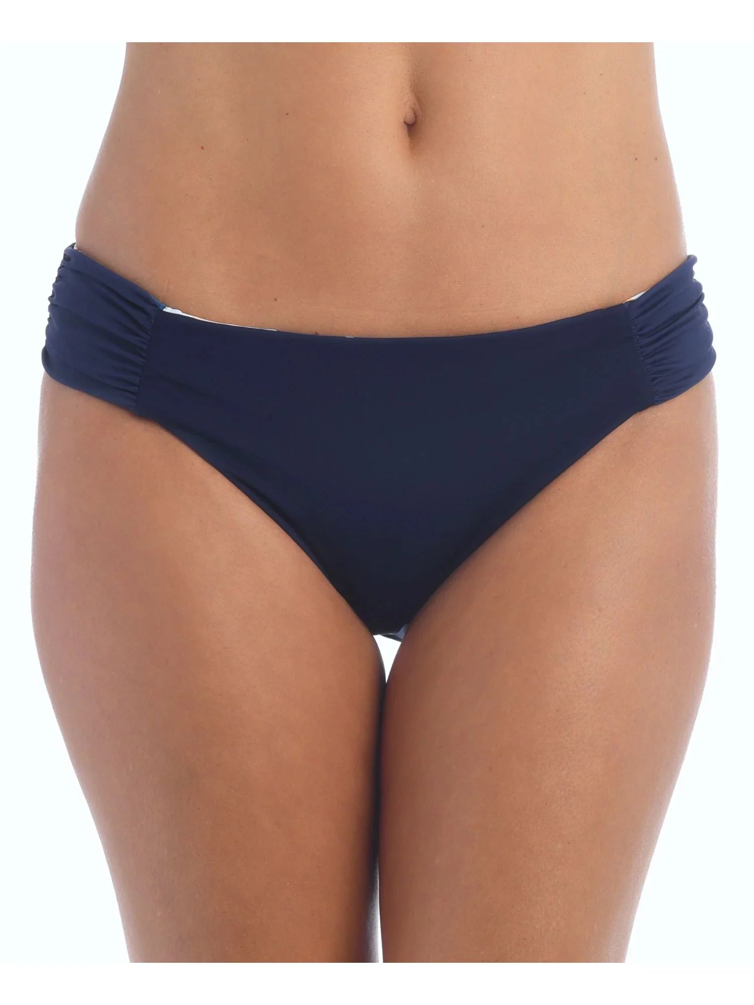 LA BLANCA Women's Navy Floral Stretch Shirred Lined Reversible Moderate Protection Petals In Bloom Hipster Swimsuit Bottom 4