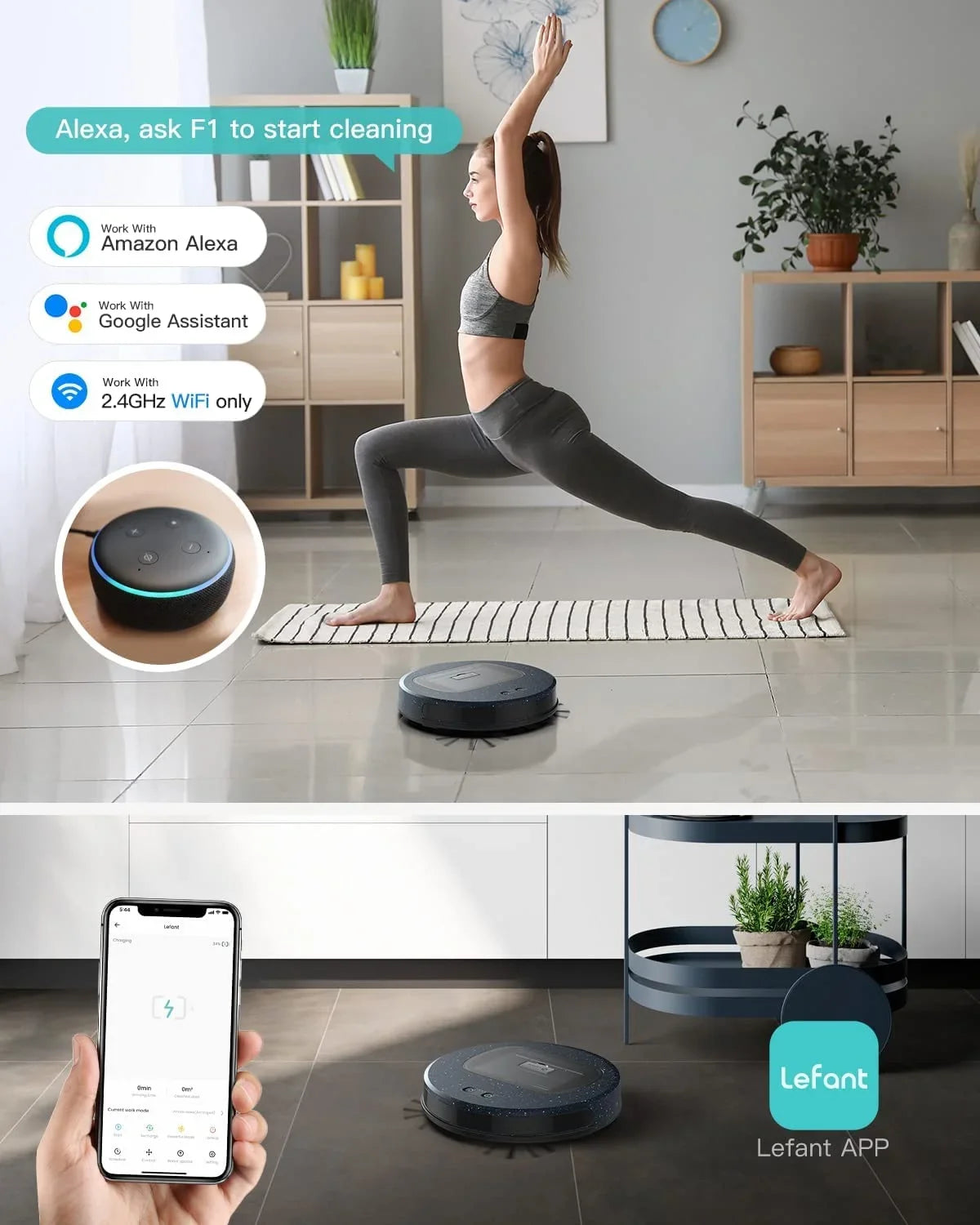 Lefant F1 Robot Vacuum Cleaner, 600ml Visual Dust Box, Wi-Fi/App/Alexa Control, 5000Pa Strong Suction, Ultra Thin Home Robotic Vacuums for Pet Hair, Hard Floors and Carpet
