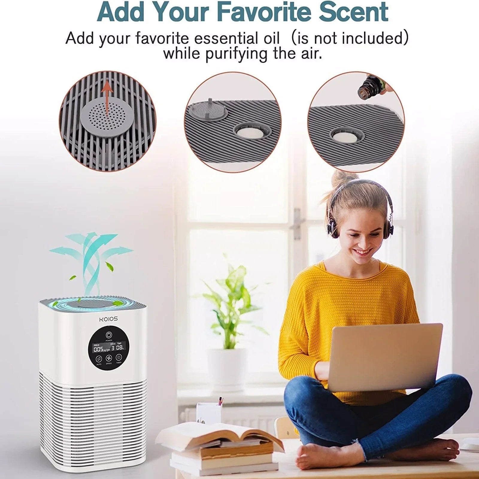 KOIOS Air Purifiers for Home Bedroom, H13 HEPA Air Purifier with Auto Speed Control for Smoke (HQKJ-50, white)