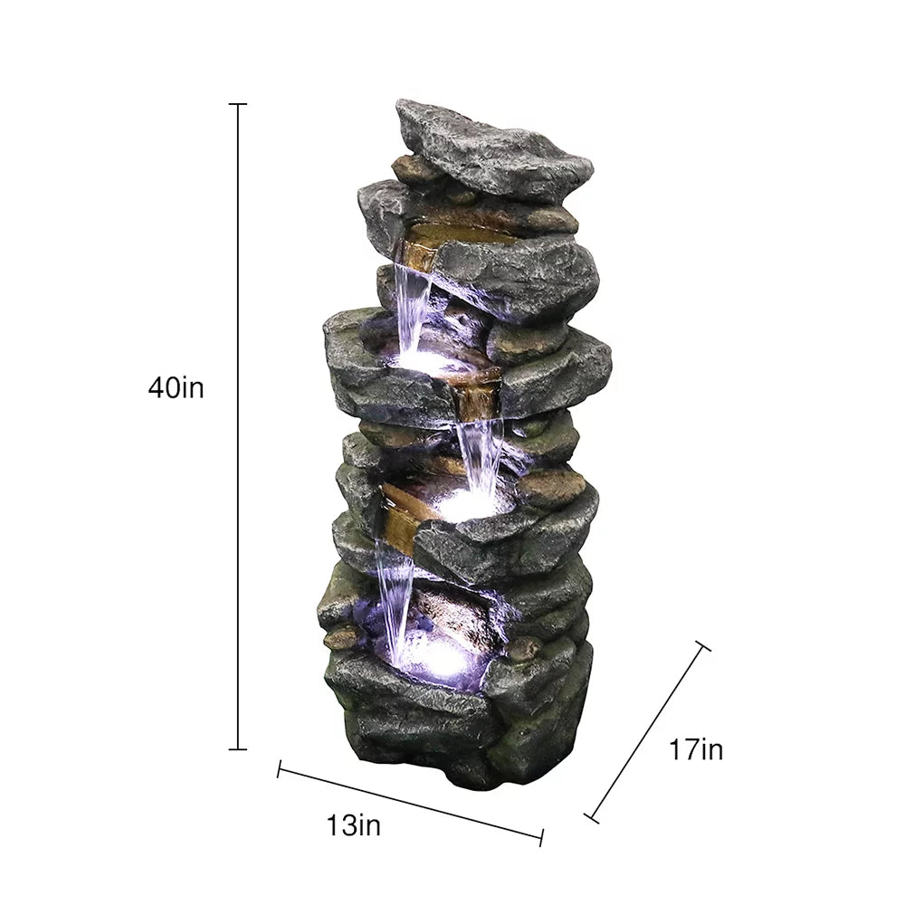 Kmowoo 40inches High Stacked Simulated Rock Water Fountain with LED Lights