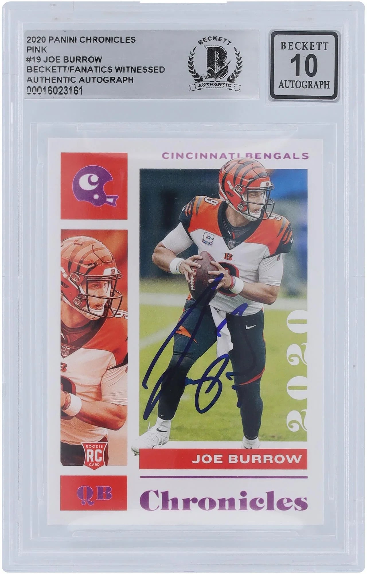 Joe Burrow Cincinnati Bengals Autographed 2020 Panini Chronicles Pink #19 Beckett Fanatics Witnessed Authenticated 10 Rookie Card - Fanatics Authentic Certified