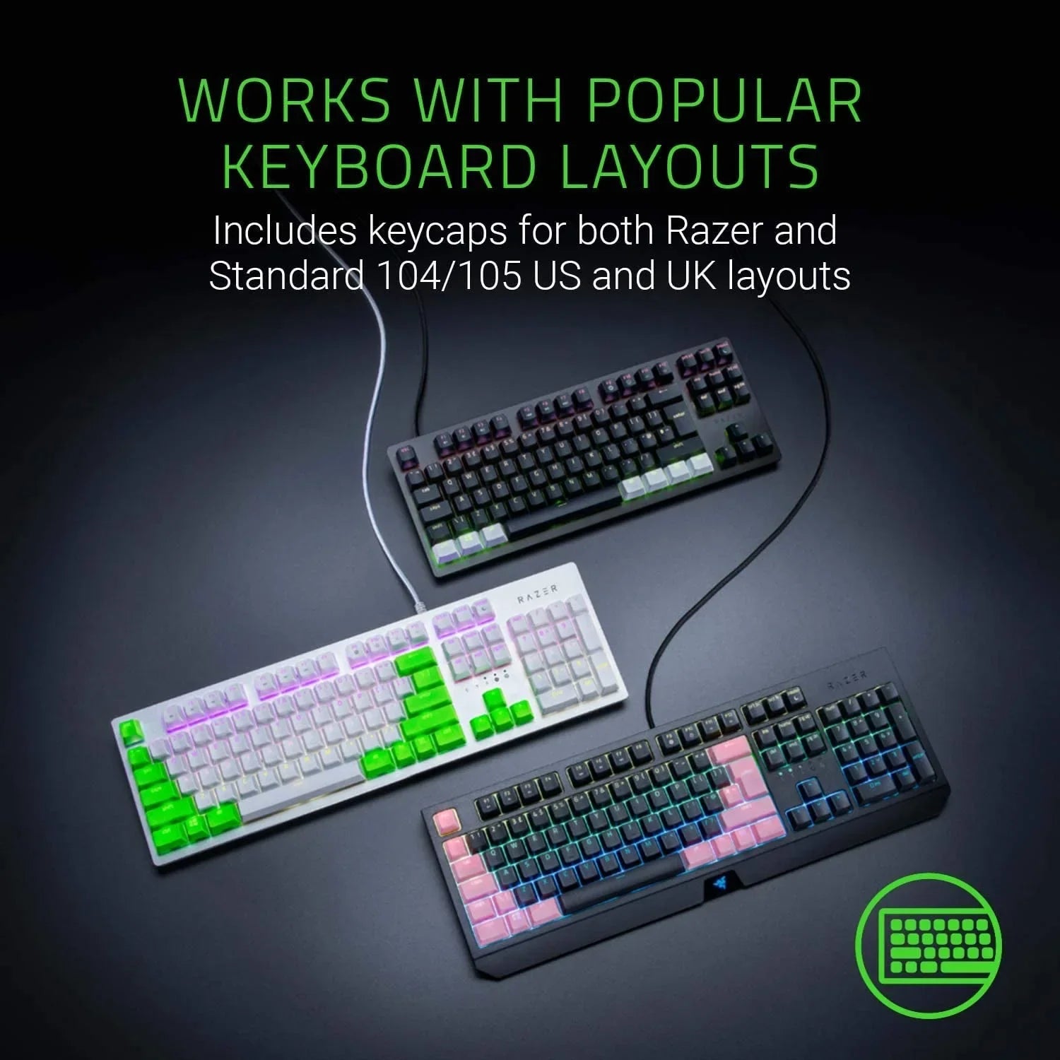 Razer Doubleshot PBT Keycap Upgrade Set for Mechanical & Optical Keyboards: Fitting with Standard 104/105 US and UK layouts - Classic Black