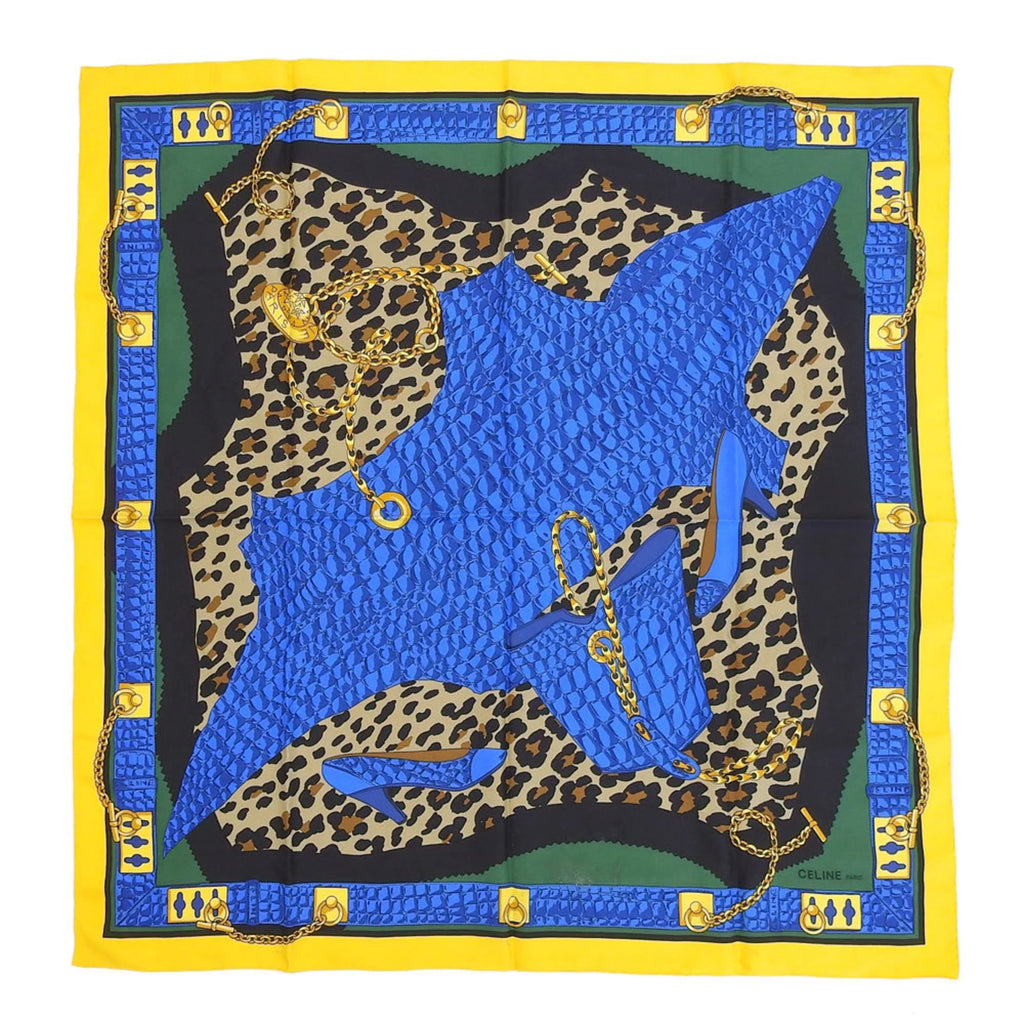 Authenticated Used Celine CELINE leopard print large scarf silk multicolor