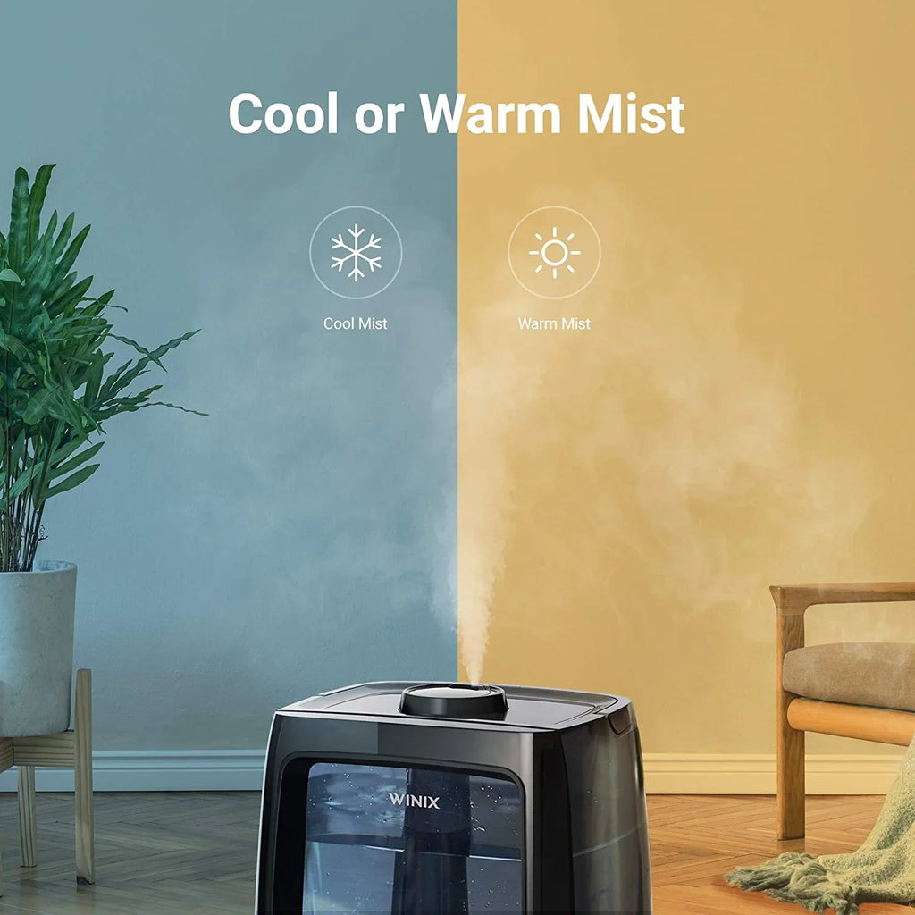 Winix L200 Ultrasonic Warm and Cool Mist Humidifier, 120 Hrs. Run Time, 2 Gal. Tank, Large Rooms, Quiet, LightCel UVc-LED Treated Tank, Essential Oil Tray with pre-soaked Essential Oil Pads
