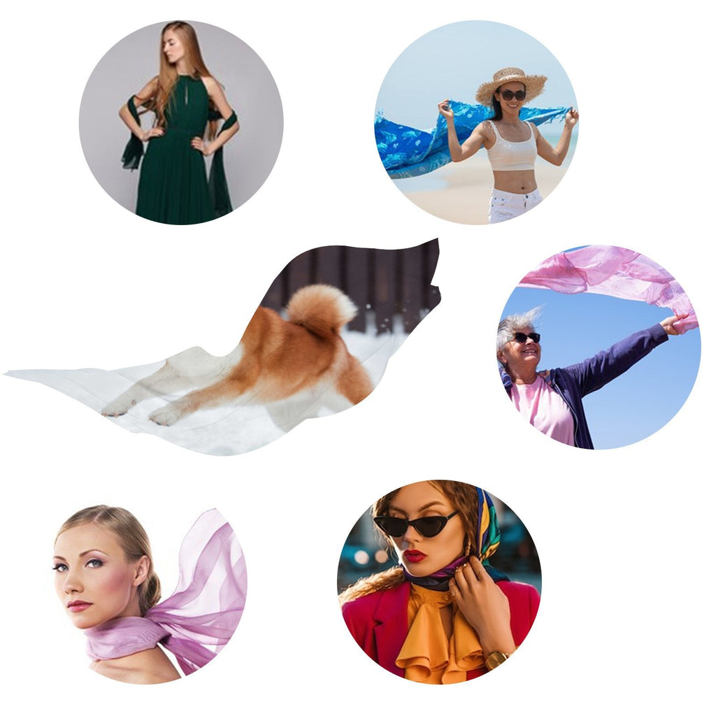 FREEAMG Red Shiba Inu Dog Silk Long Scarf for Women Large Oblong Sunscreen Shawls Wraps Neck Headscarf Hair Wraps Gift Packed