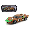 1966 Ford GT-40 MK 2 Gold No.4 1-18 Diecast Car Model - Gold - 1-18