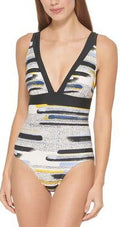 DKNY MULTI Printed Deep-V One-Piece Swimsuit, US 4