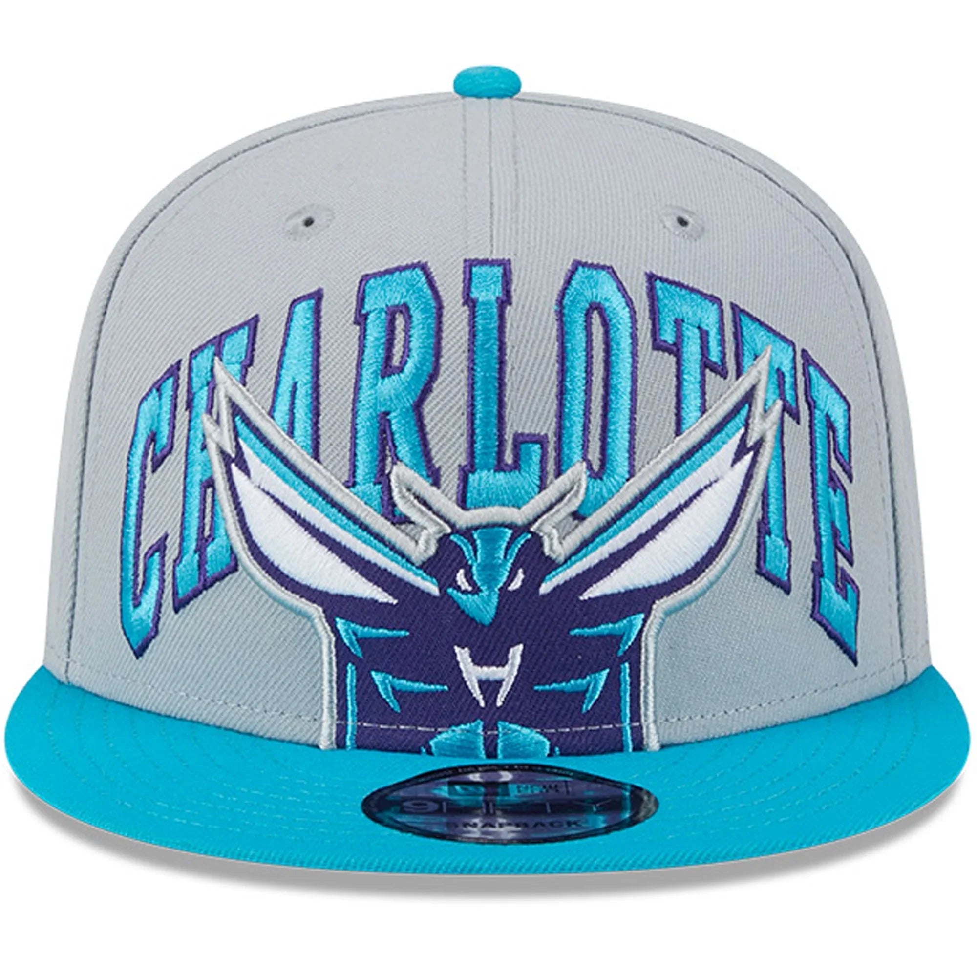 Men's New Era Gray/Teal Charlotte Hornets Tip-Off Two-Tone 9FIFTY Snapback Hat - OSFA